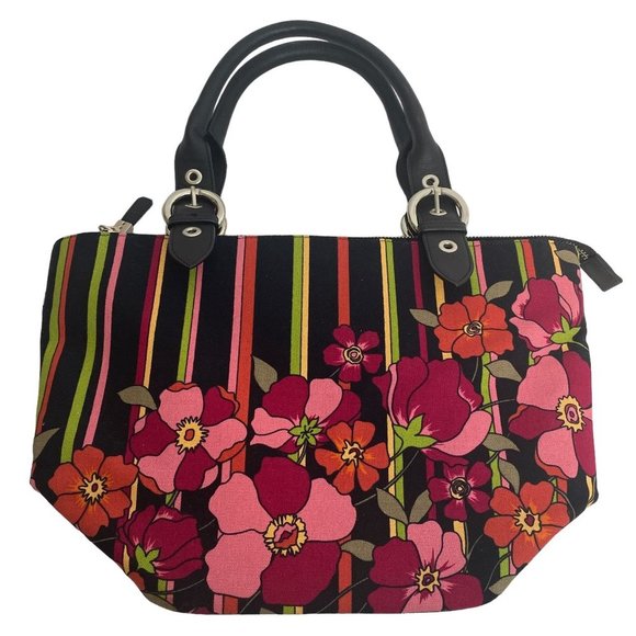 Talbots Floral Stripe Satchel - Black and Pink - Picture 6 of 15